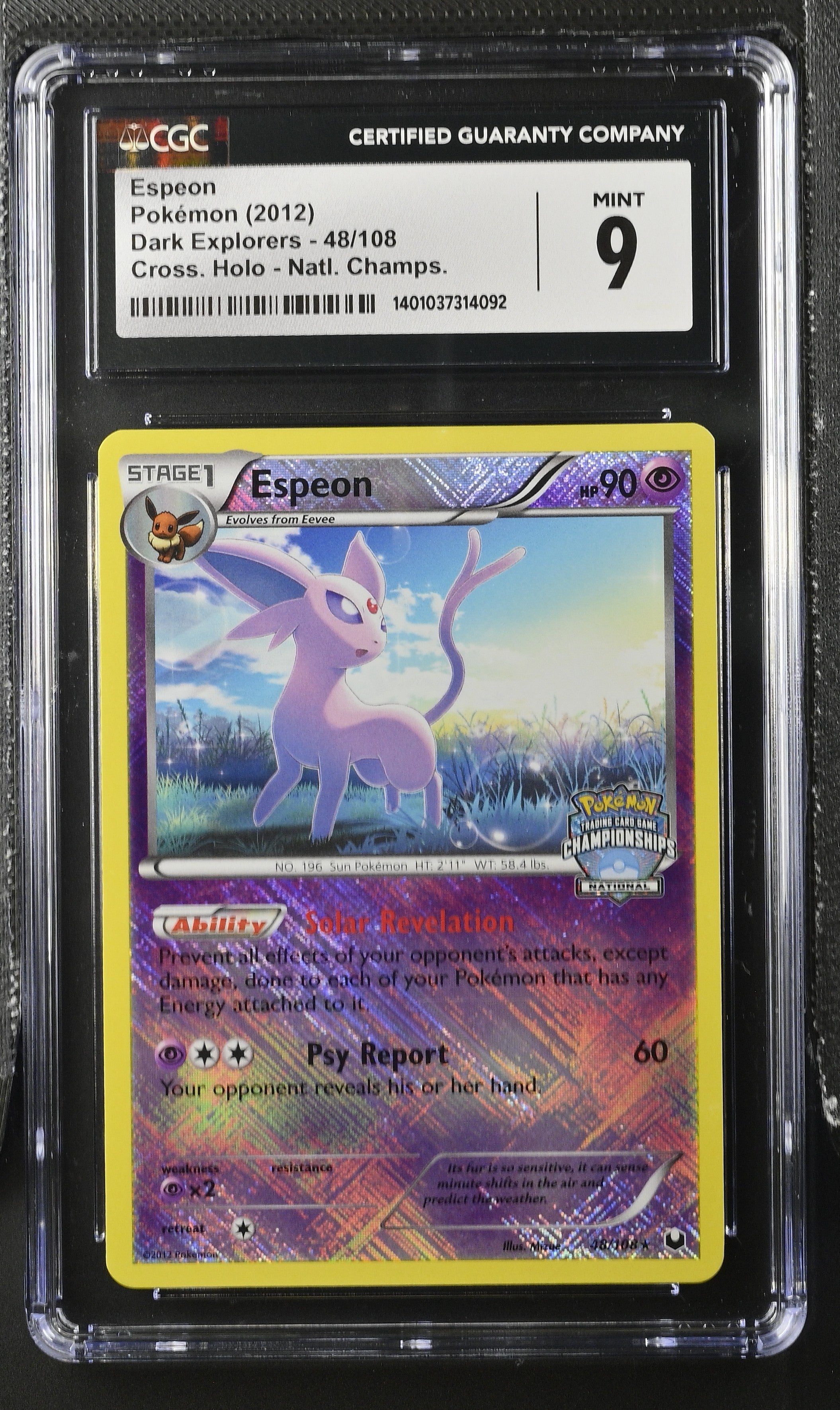 2012 Pokemon Dark Explorers National Championships Holo Espeon #48 CGC - Pocket Slabs 2012 Pokemon Dark Explorers National Championships Holo Espeon #48 CGC - Pocket Slabs