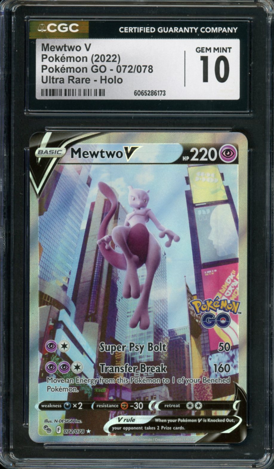mewtwo pokemon card 2022 Mewtwo V (072/078) [Pokémon GO] Lightly Played Holofoil