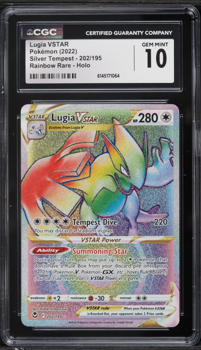 lugia vstar pokemon card 2022 Sword & Shield Silver Tempest Rainbow Rare #202 CGC 9 MINT on Fanatics Collect have Rule Boxes.) (You cant use more than 1 VSTAR Power in a game.) VSTAR rule When your Pokmon VSTAR is Knocked Out Custom made Lugia V STAR