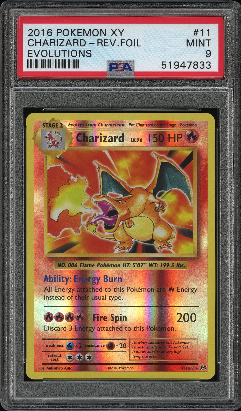 2016 Pokemon XY Evolutions Reverse Holo Charizard #11 PSA 9