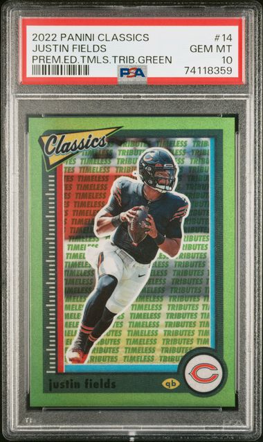 2022 Classics Premium Edition Timeless Tributes /20 Green Justin Fields #14 PSA 10