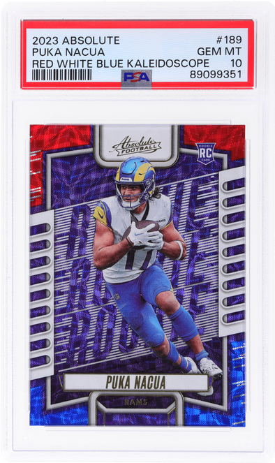 2023 Panini Absolute Rookie Red White Blue Kaleidoscope Puka Nacua #189 PSA 10