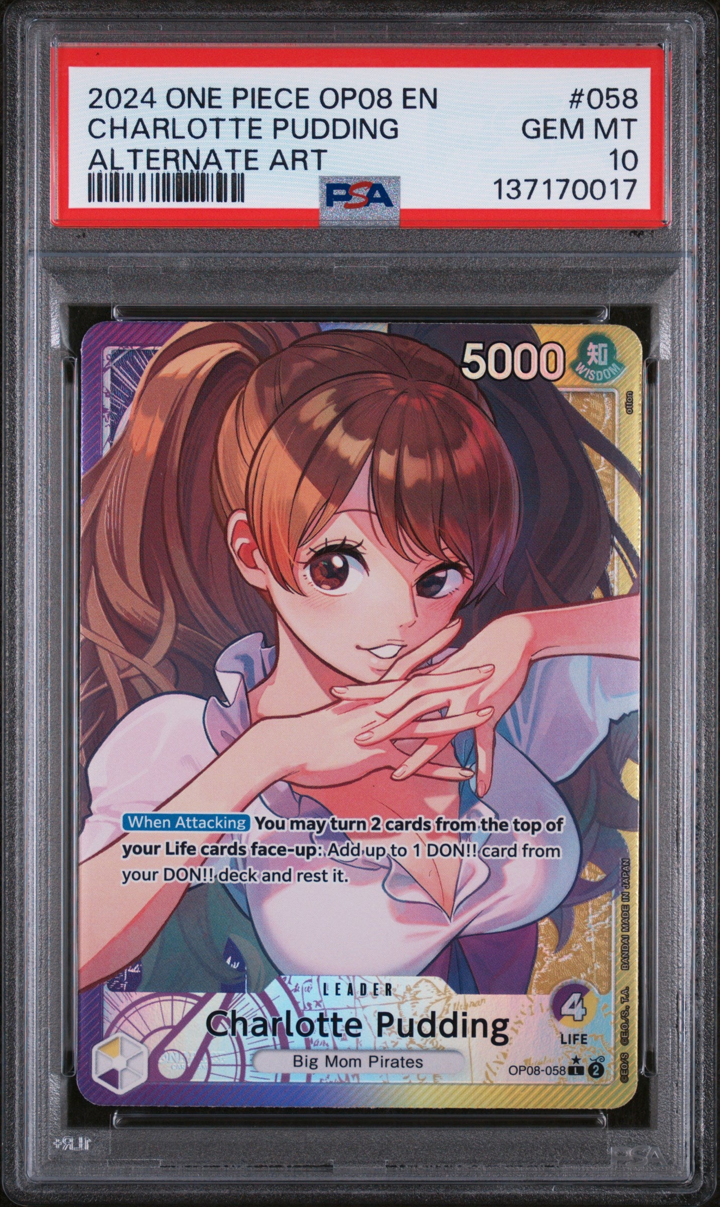 2024 One Piece Two Legends Alt Art Charlotte Pudding #58 PSA 10