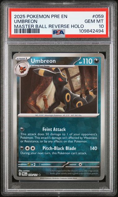 2025 Pokemon Prismatic Evolutions Master Ball Umbreon #59 PSA 10