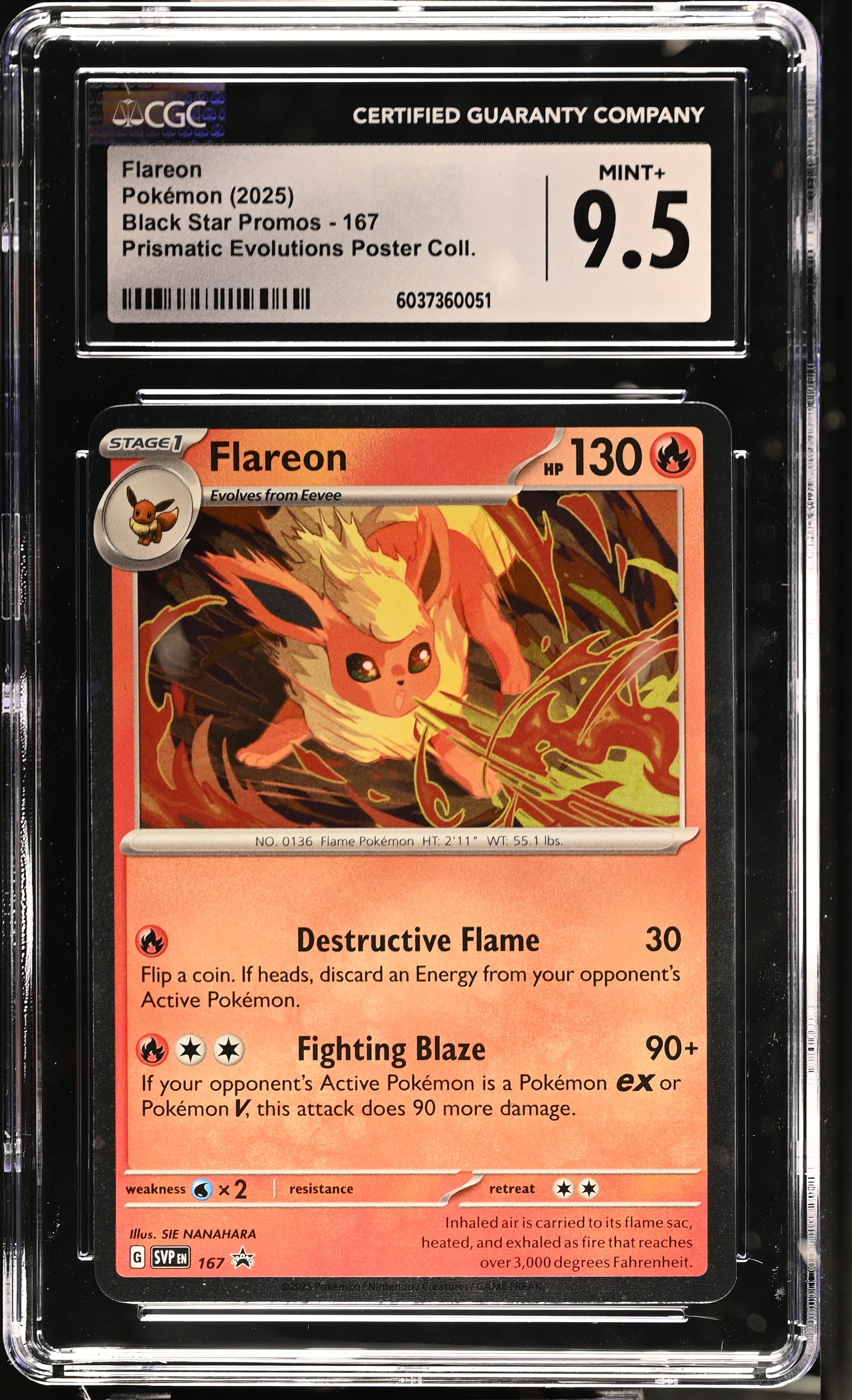 2025 Pokemon Prismatic Evolutions Poster Collection Flareon #167 CGC 9.5