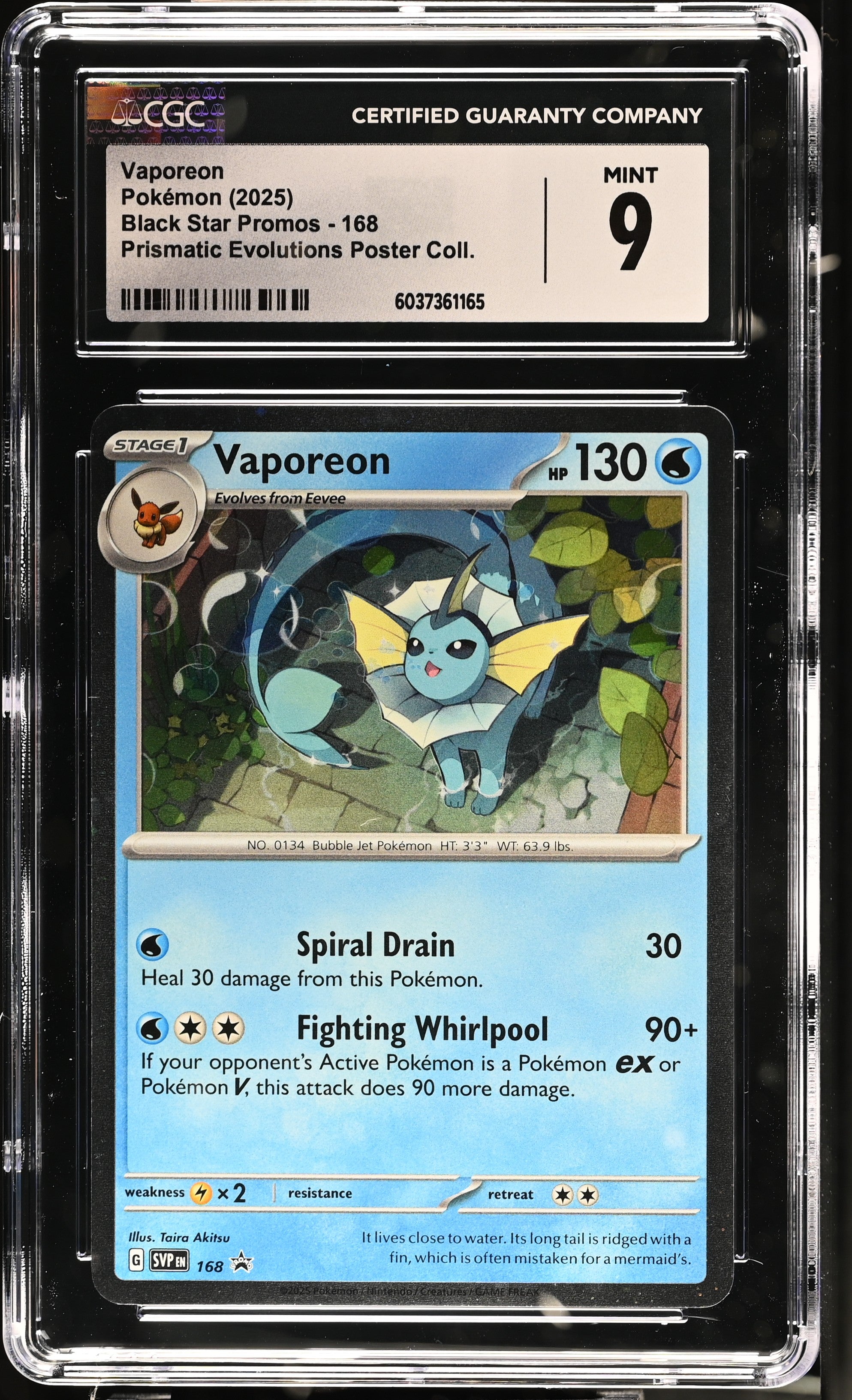 2025 Pokemon Prismatic Evolutions Poster Collection Vaporeon #168 CGC 9