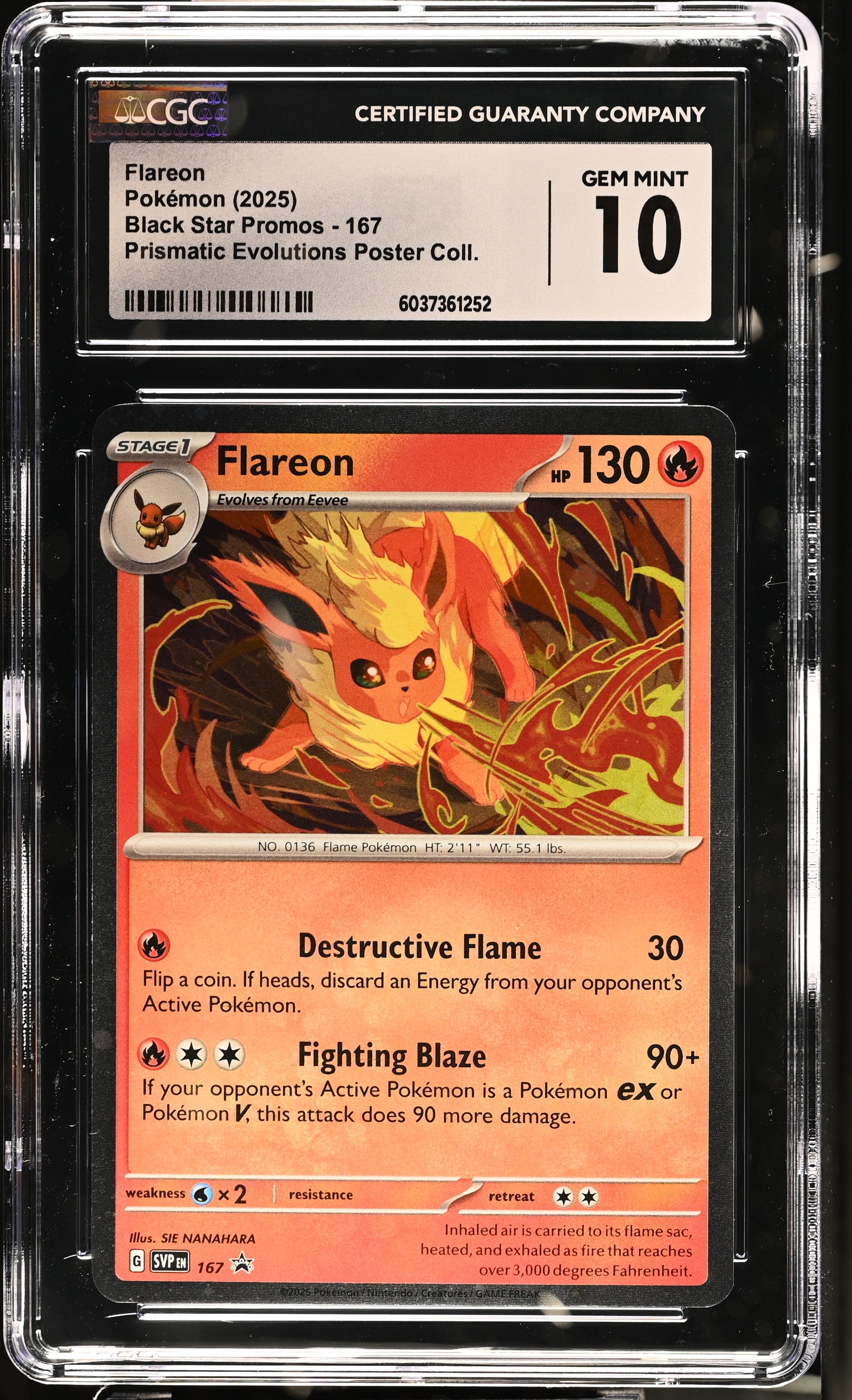 2025 Pokemon Prismatic Evolutions Poster Collection Flareon #167 CGC 10