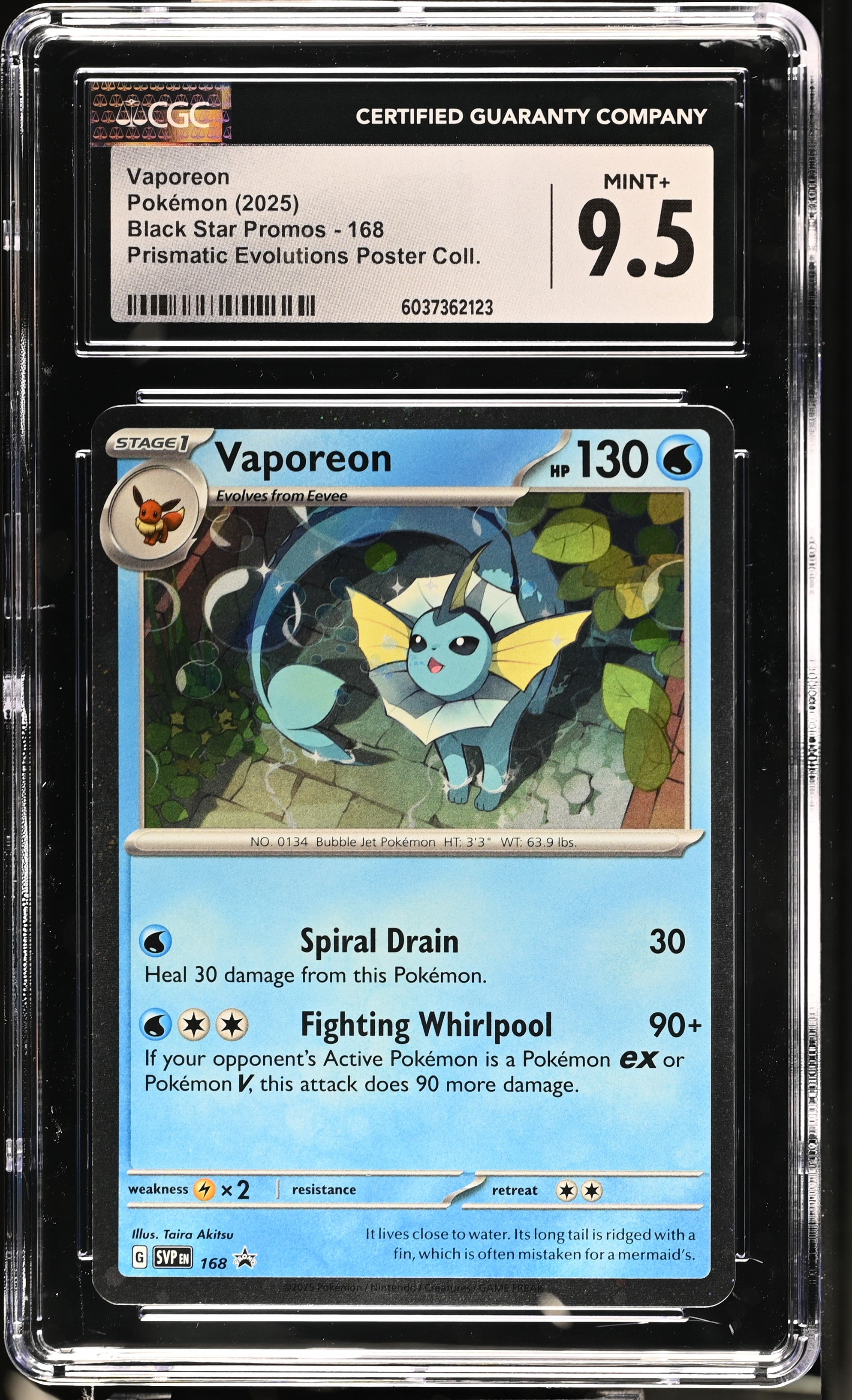 2025 Pokemon Prismatic Evolutions Poster Collection Vaporeon #168 CGC 9.5