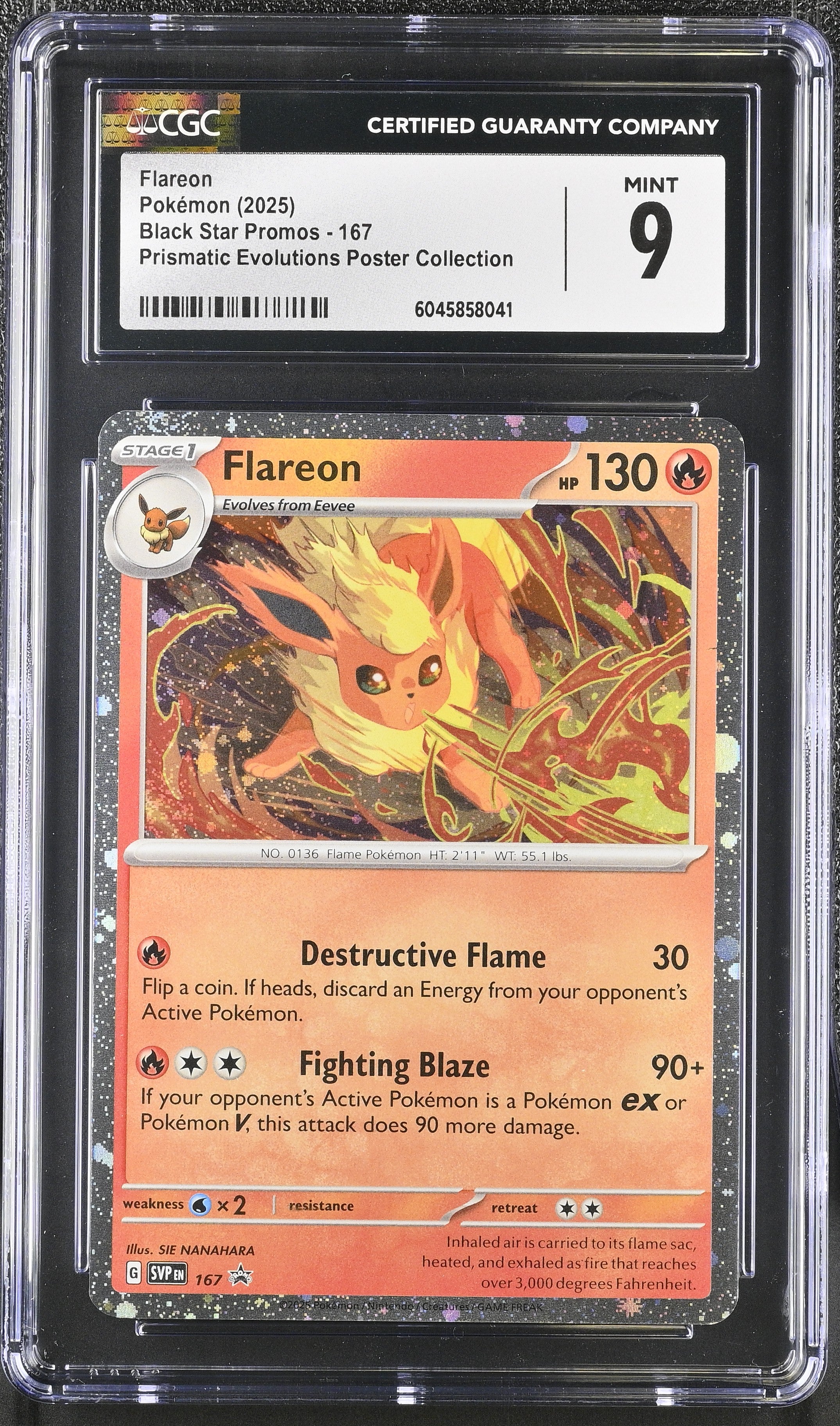 2025 Pokemon Prismatic Evolutions Poster Collection Flareon #167 CGC 9