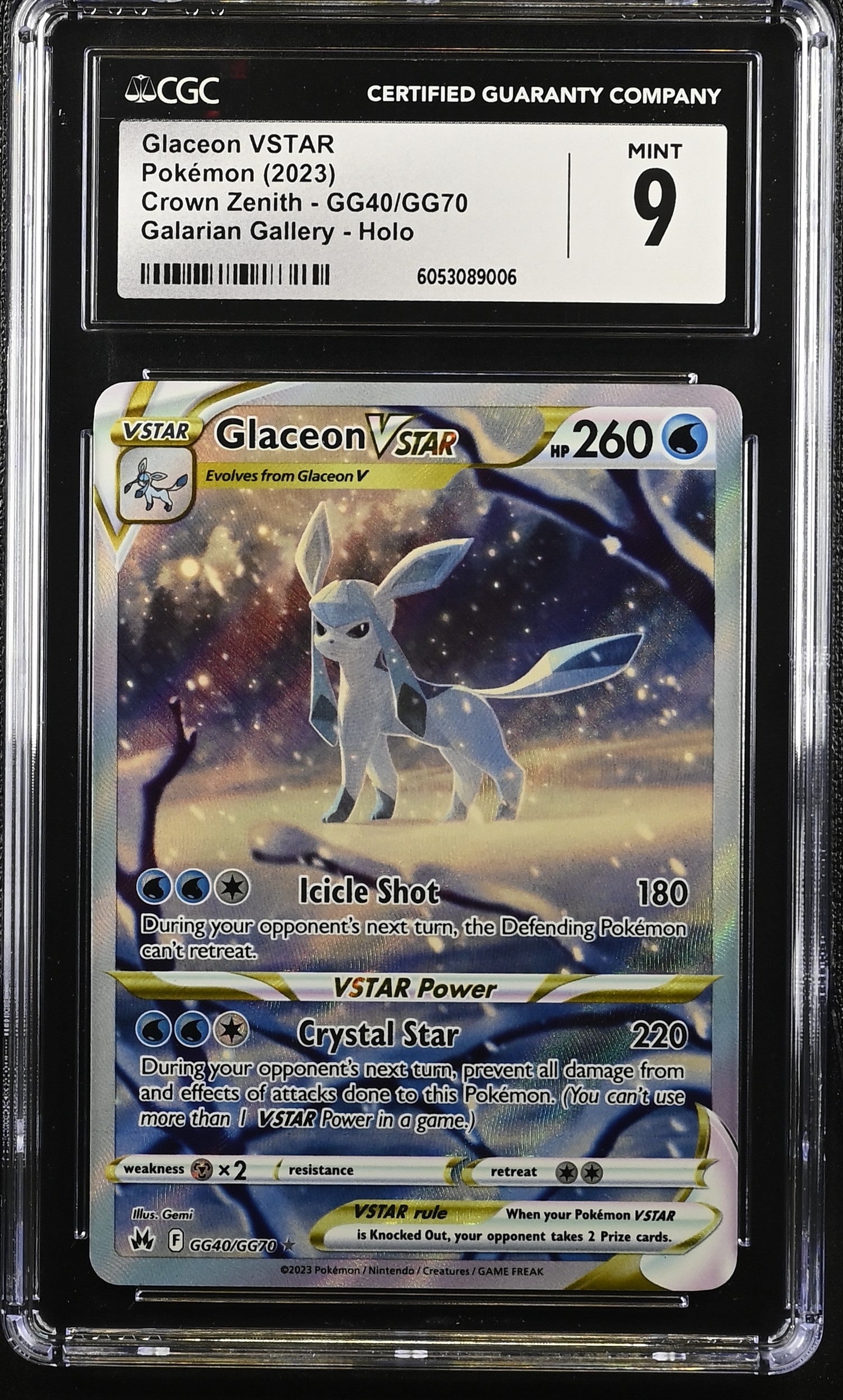 2023 Pokemon Crown Zenith Glaceon Vstar #GG40 CGC 9