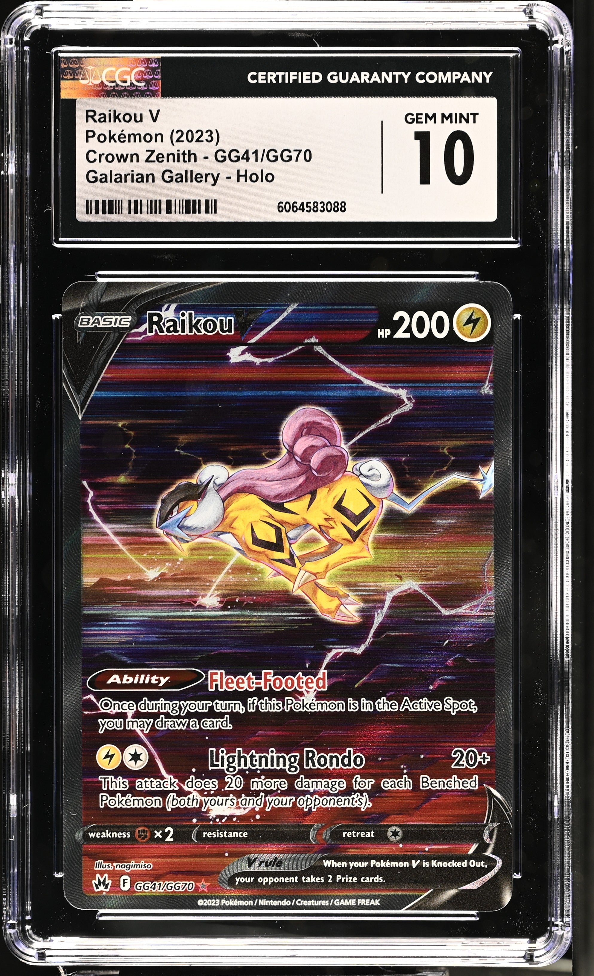 2023 Pokemon Crown Zenith Raikou V #GG41 CGC 10
