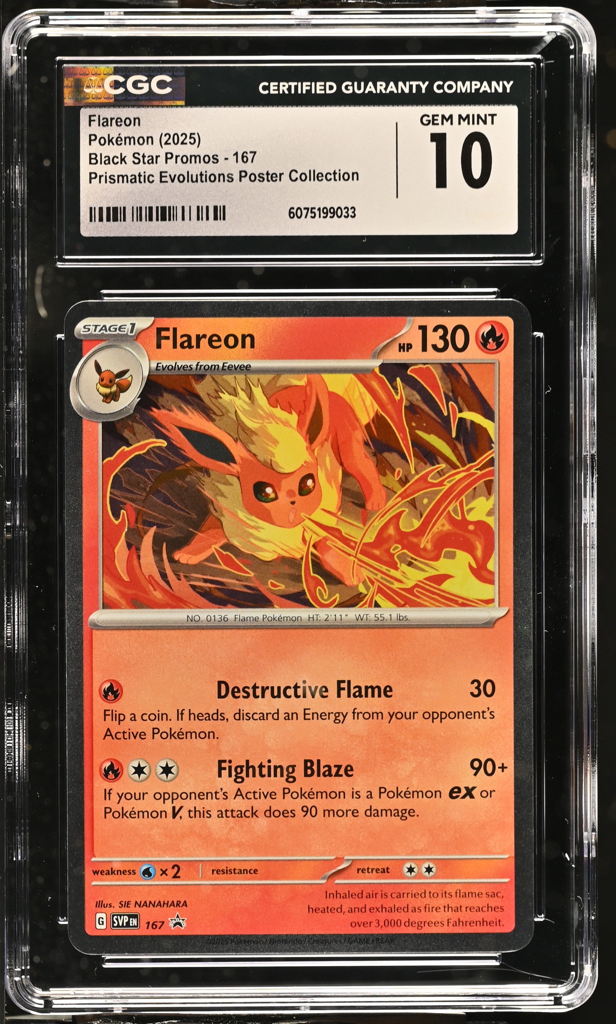 2025 Pokemon Prismatic Evolutions Poster Collection Flareon #167 CGC 10