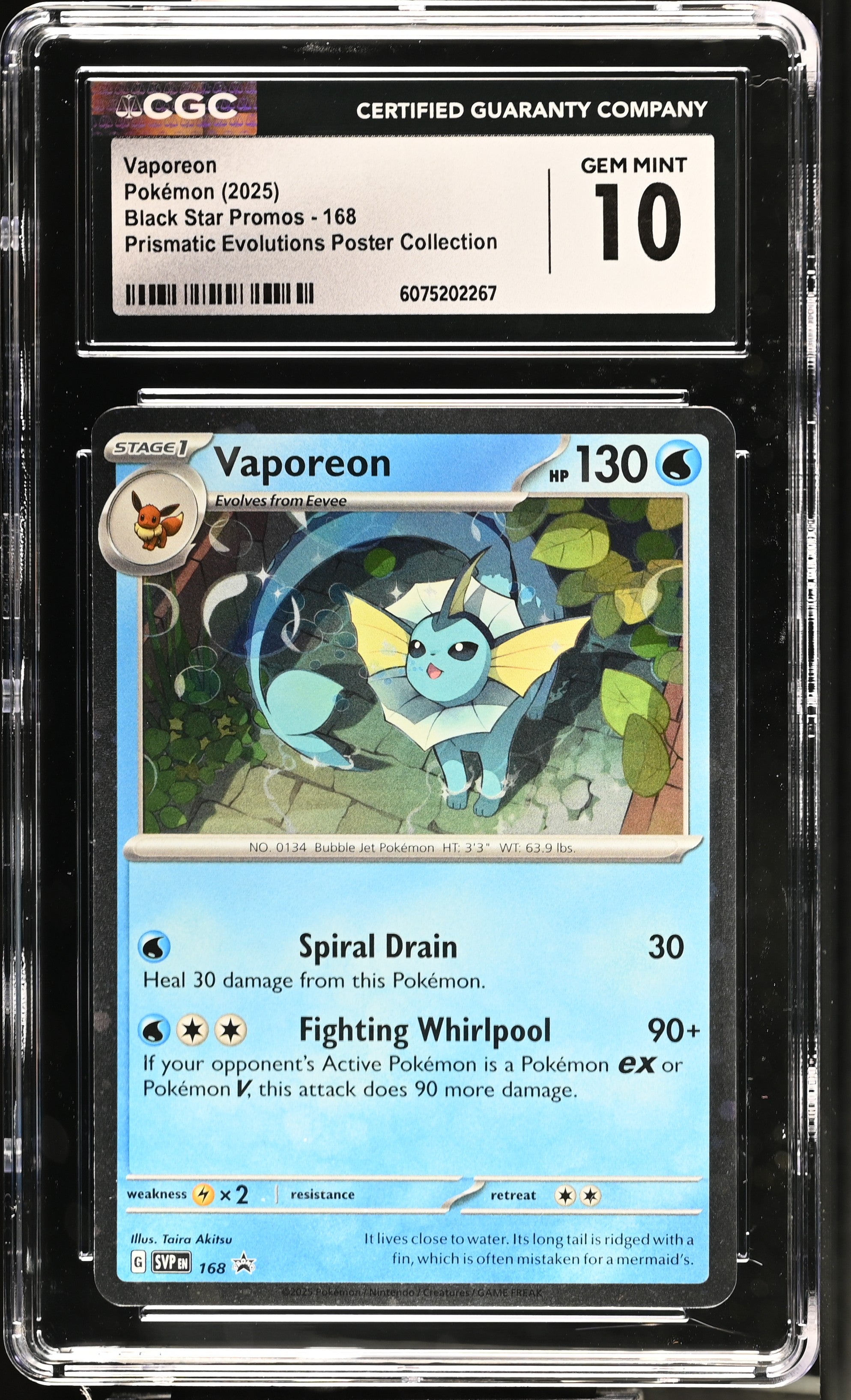 2025 Pokemon Prismatic Evolutions Poster Collection Vaporeon #168 CGC 10