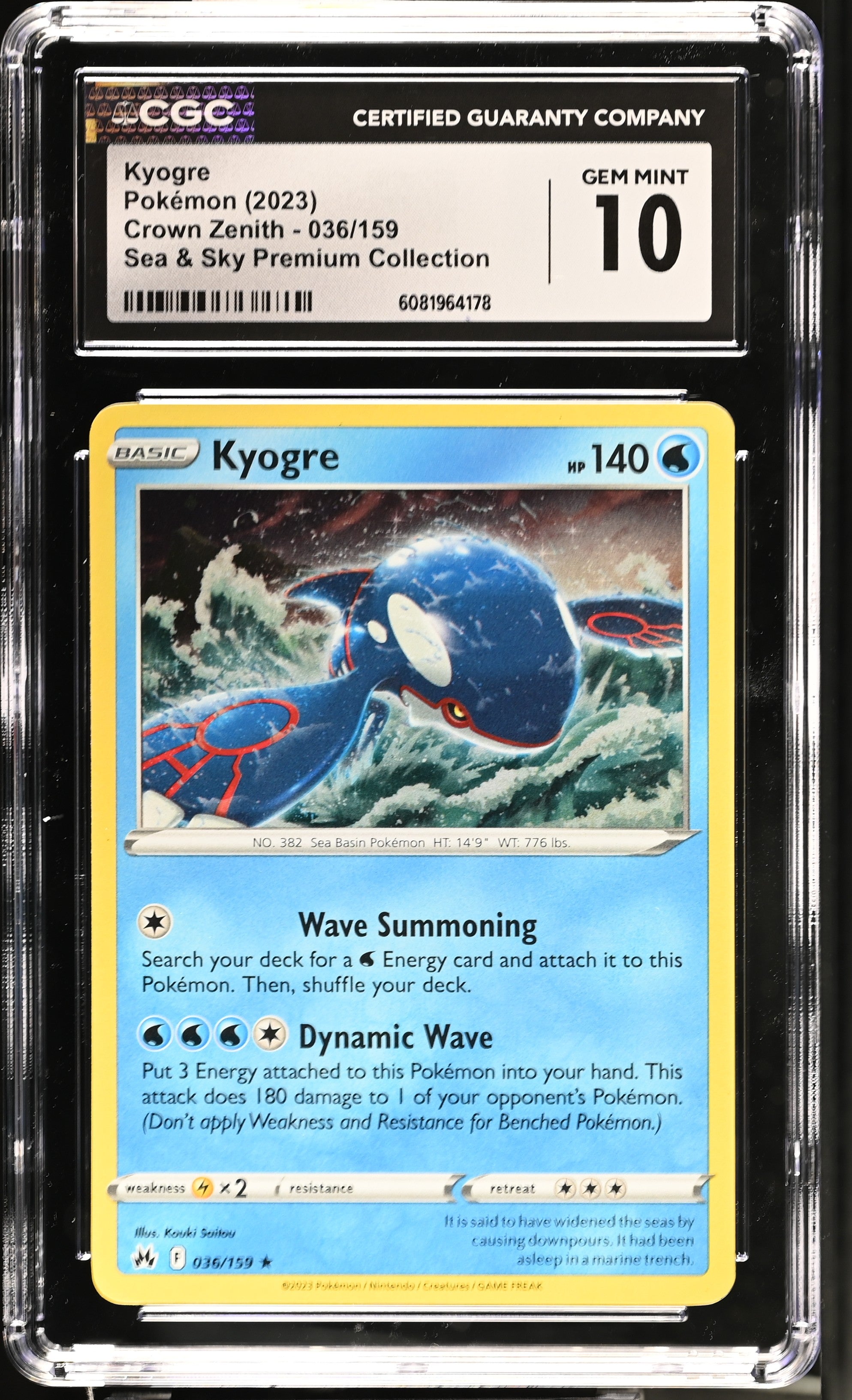 2023 Pokemon Crown Zenith PC Kyogre #36 CGC 10
