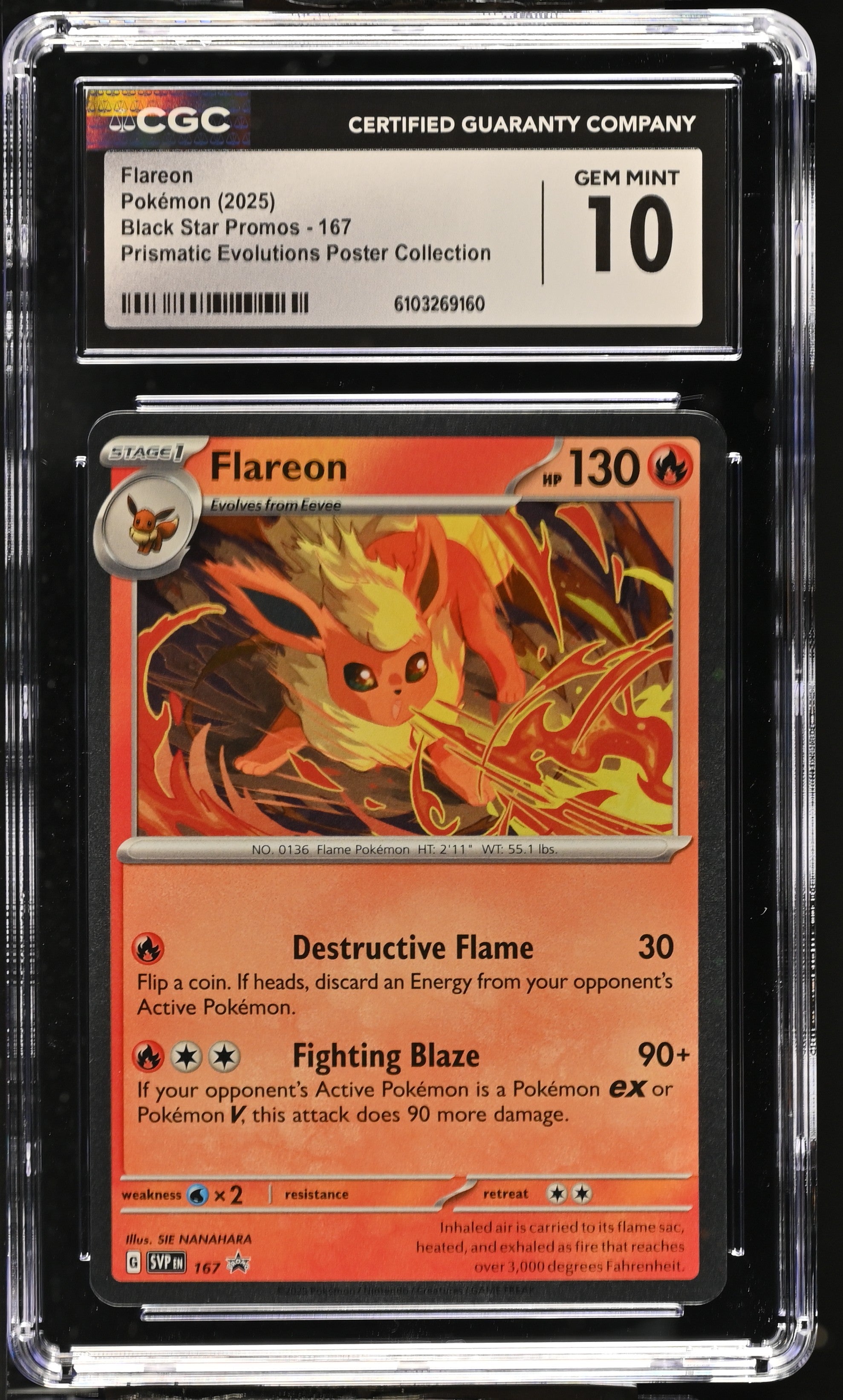 2025 Pokemon Prismatic Evolutions Poster Collection Flareon #167 CGC 10
