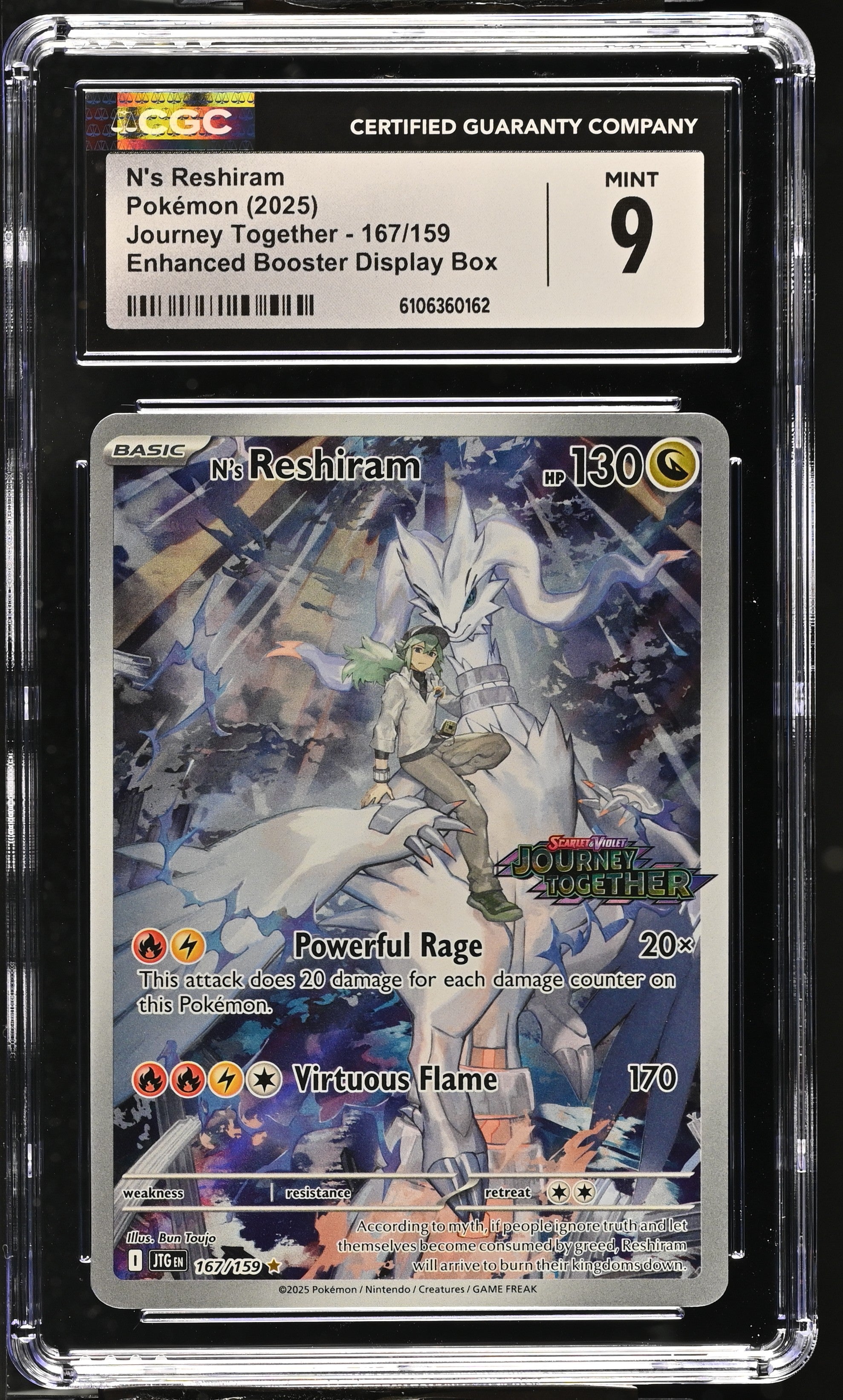 2025 Pokemon Journey Together Enhanced Booster N's Reshiram #167 CGC 9