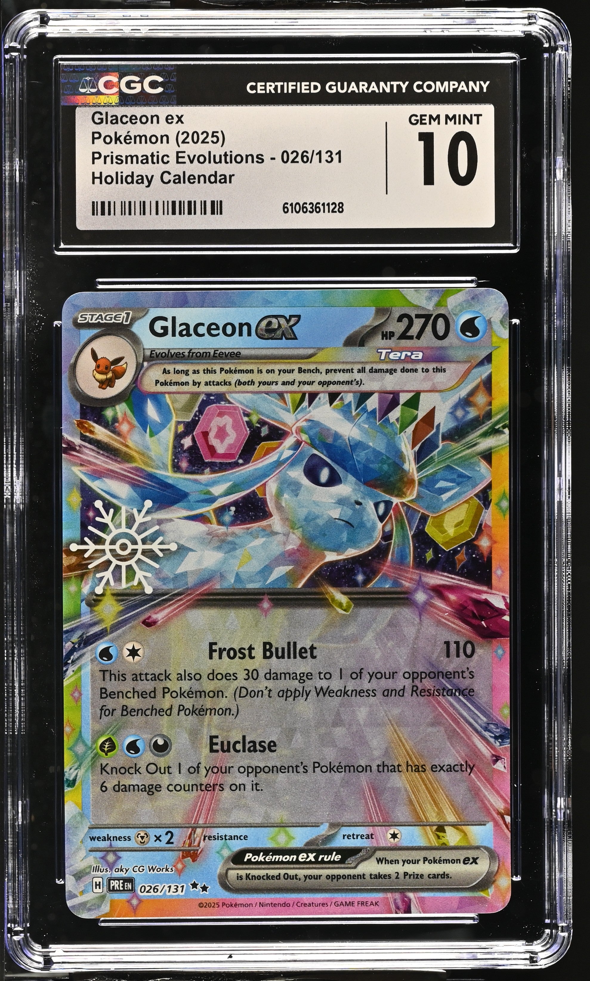 2025 Pokemon Prismatic Evolutions Holiday Calendar Glaceon Ex #026 CGC 10