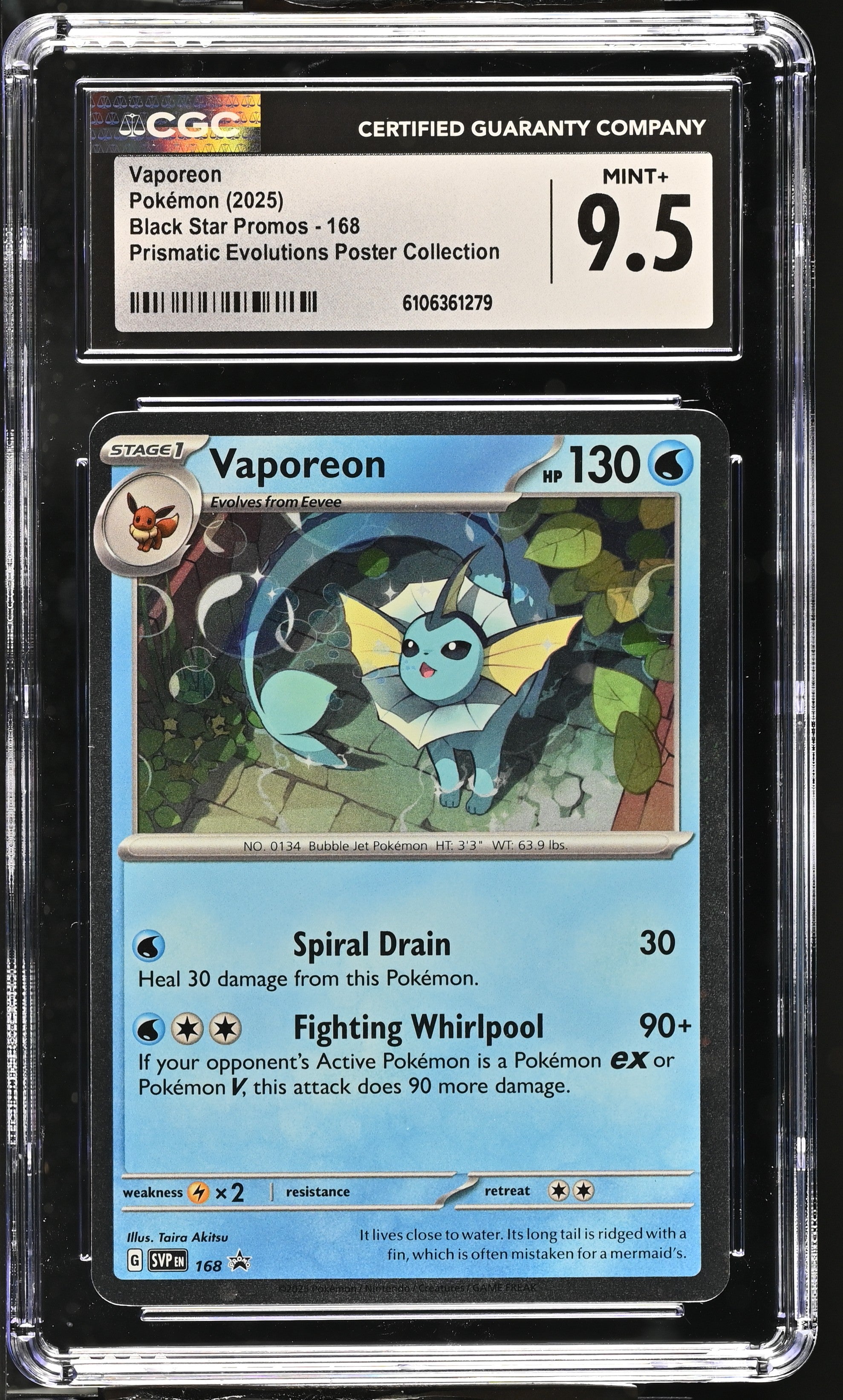 2025 Pokemon Prismatic Evolutions Poster Collection Vaporeon #168 CGC 9.5