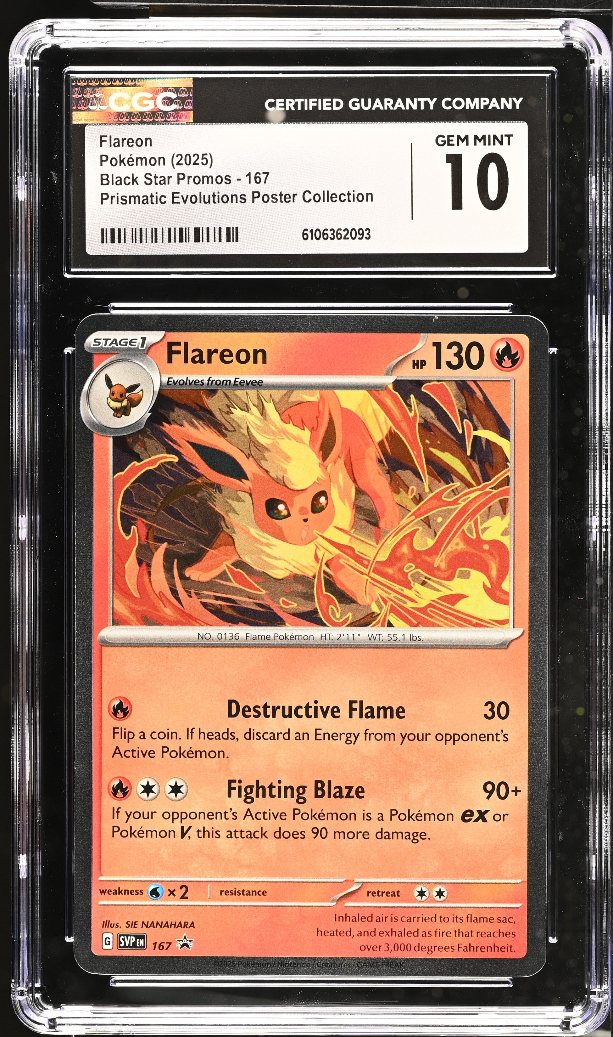 2025 Pokemon Prismatic Evolutions Poster Collection Flareon #167 CGC 10