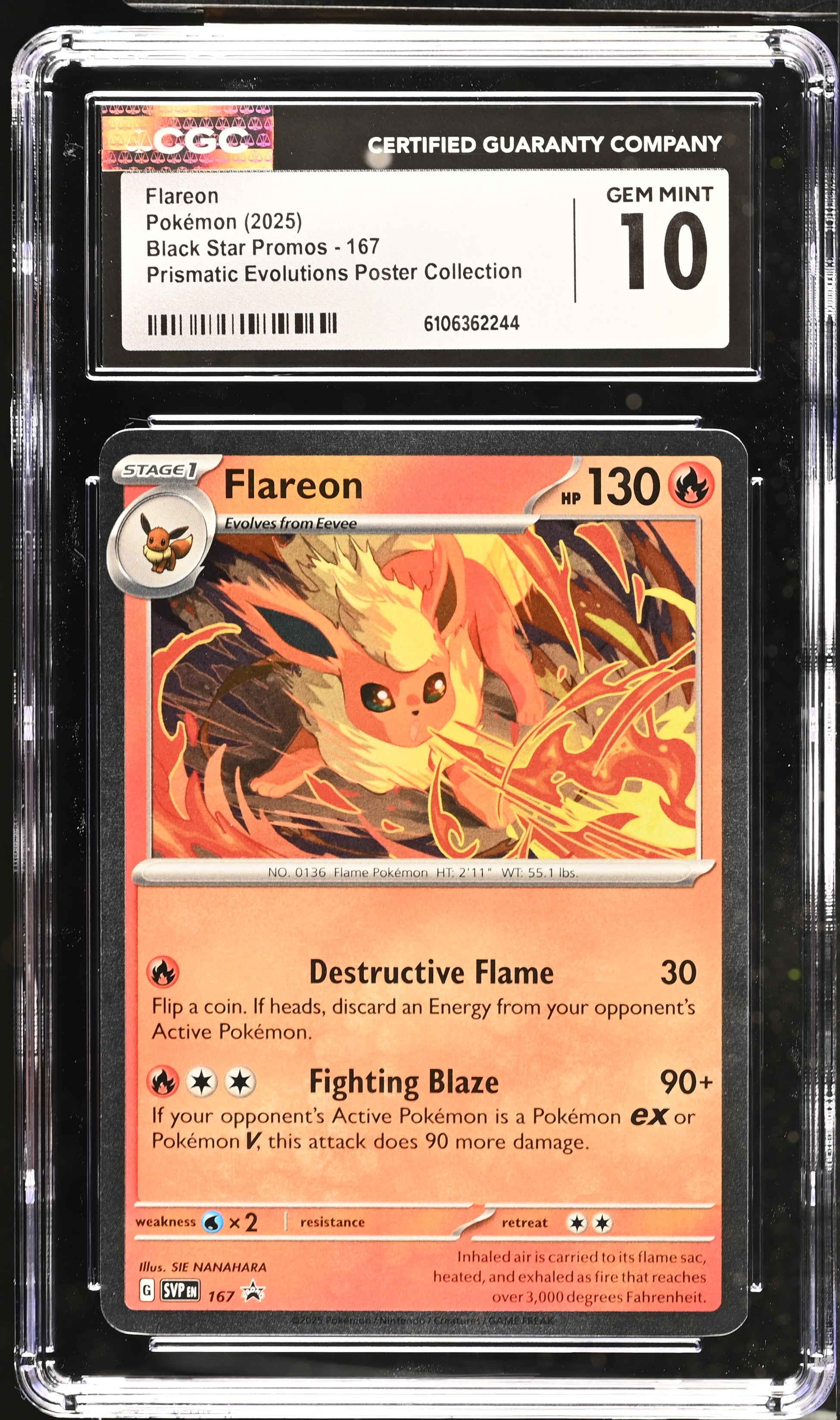 2025 Pokemon Prismatic Evolutions Poster Collection Flareon #167 CGC 10