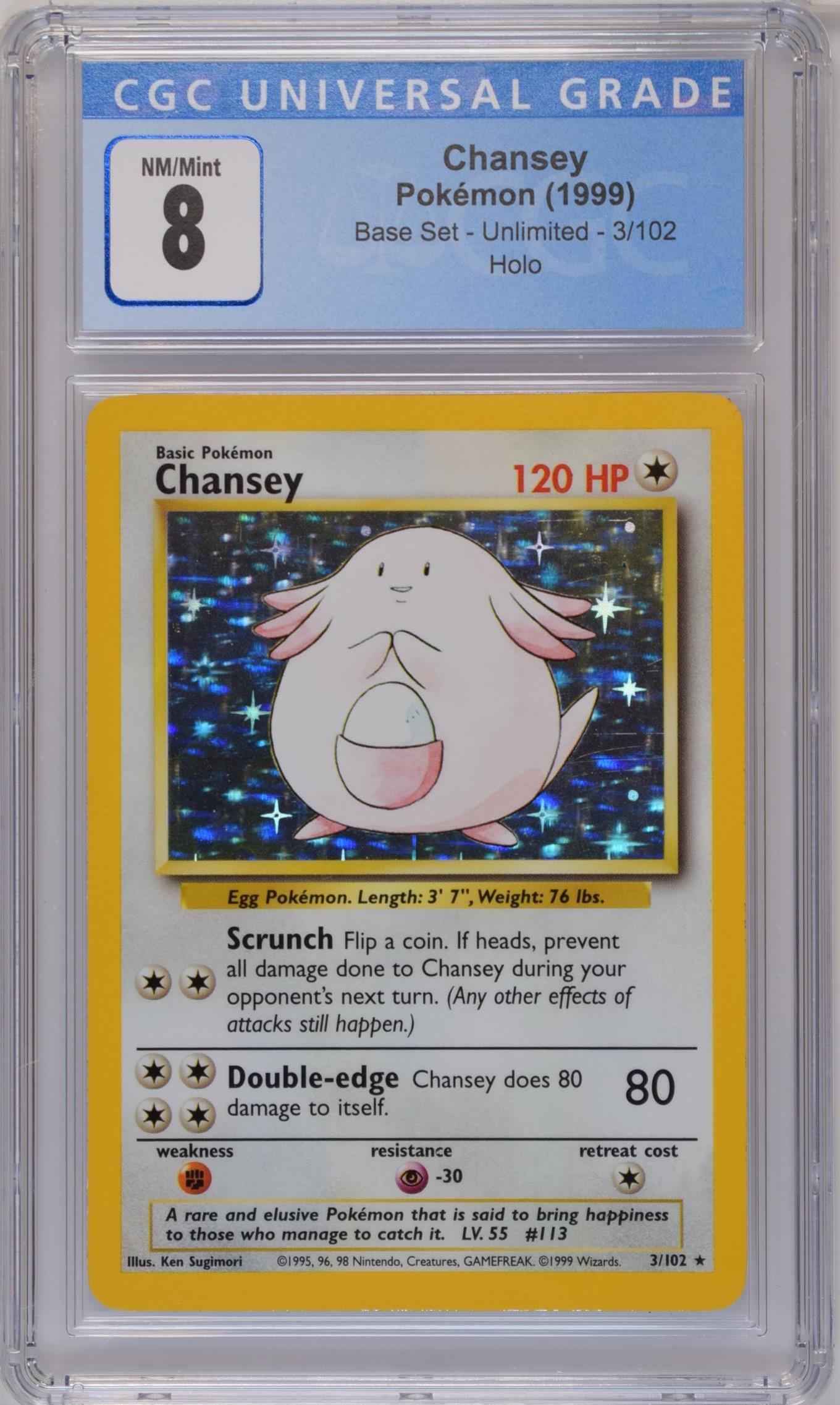 1999 Pokemon Base Set Holo Chansey #3 CGC 8