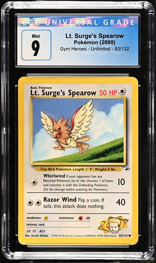 2000 Pokemon Gym Heroes Lt. Surge's Spearow #83 CGC 9