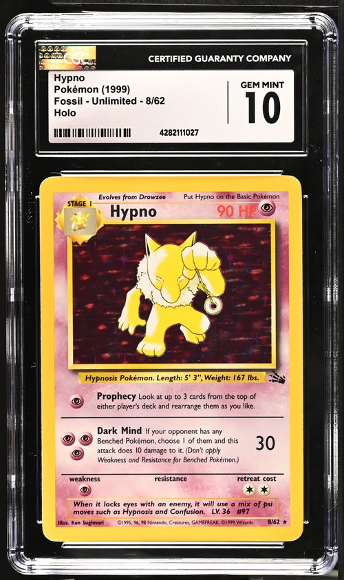 1999 Pokemon Fossil Holo Hypno #8 CGC 10