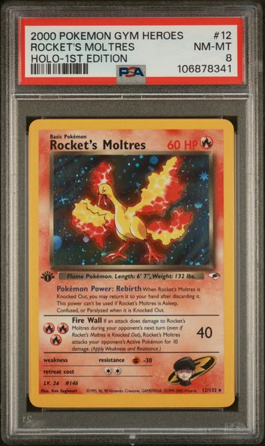 2000 Pokemon Gym Heroes 1st Edition Holo Rocket's Moltres #12 PSA 8