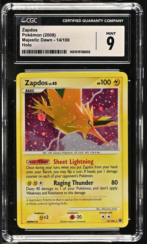 2008 Pokemon Majestic Dawn Holo Zapdos #14 CGC 9