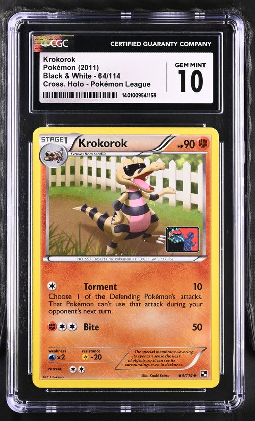 2011 Pokemon League Black & White Crosshatch Holo Krokorok #64 CGC 10