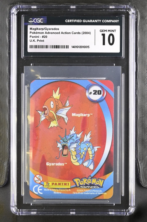 2004 Pokemon Panini Advanced Action Magikarp Gyarados #20 CGC 10