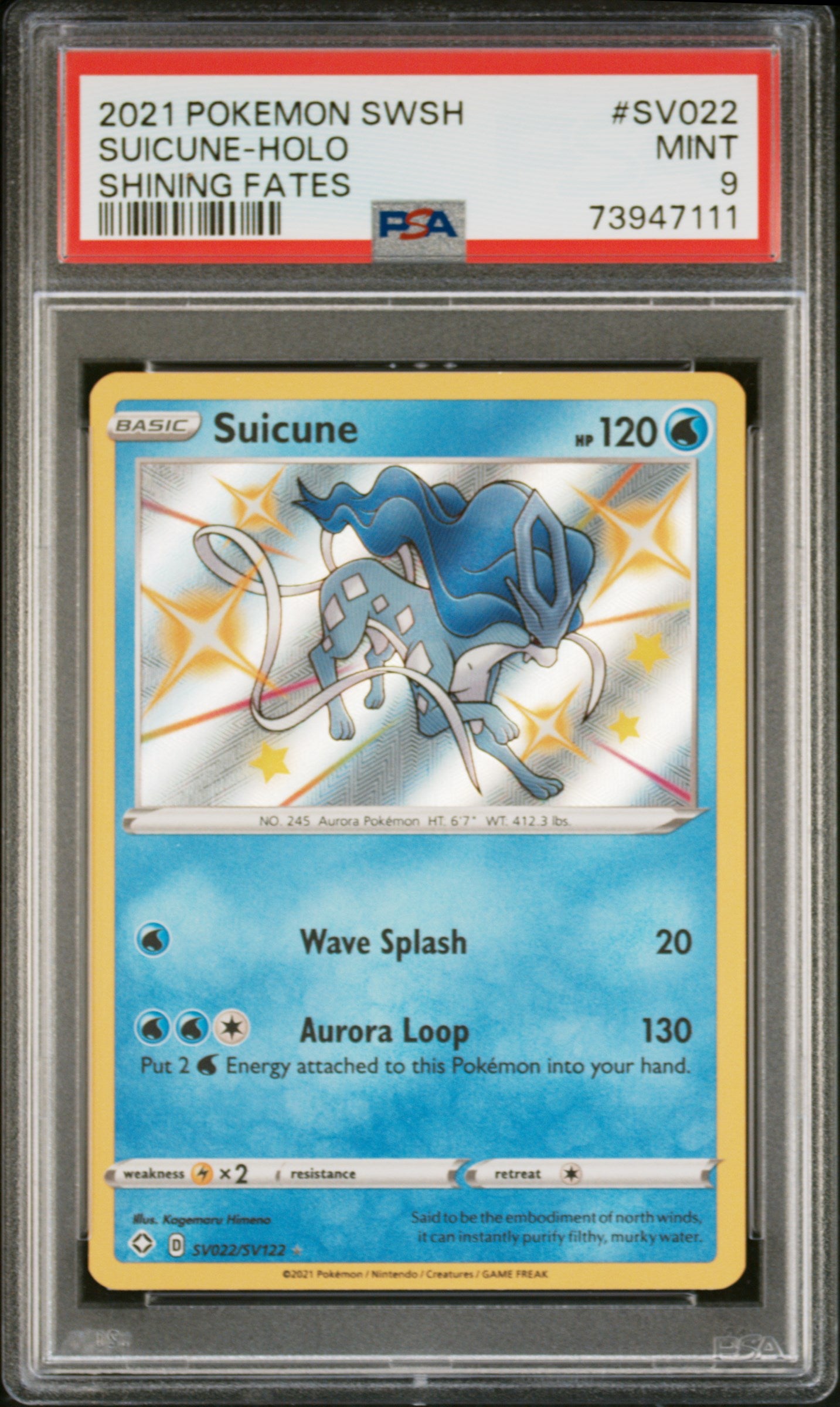 2021 Pokemon Shining Fates Suicune #SV022 PSA 9