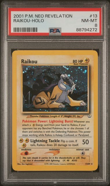2001 Pokemon Neo Revelation Holo Raikou #13 PSA 8