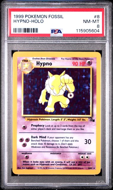 1999 Pokemon Fossil Holo Hypno #8 PSA 8