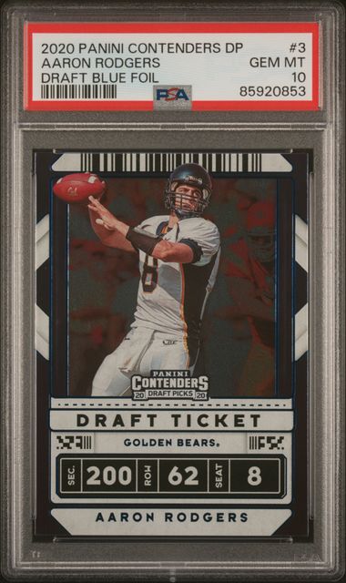 2020 Panini Contenders Draft Picks Draft Blue Foil Aaron Rodgers #3 PSA 10