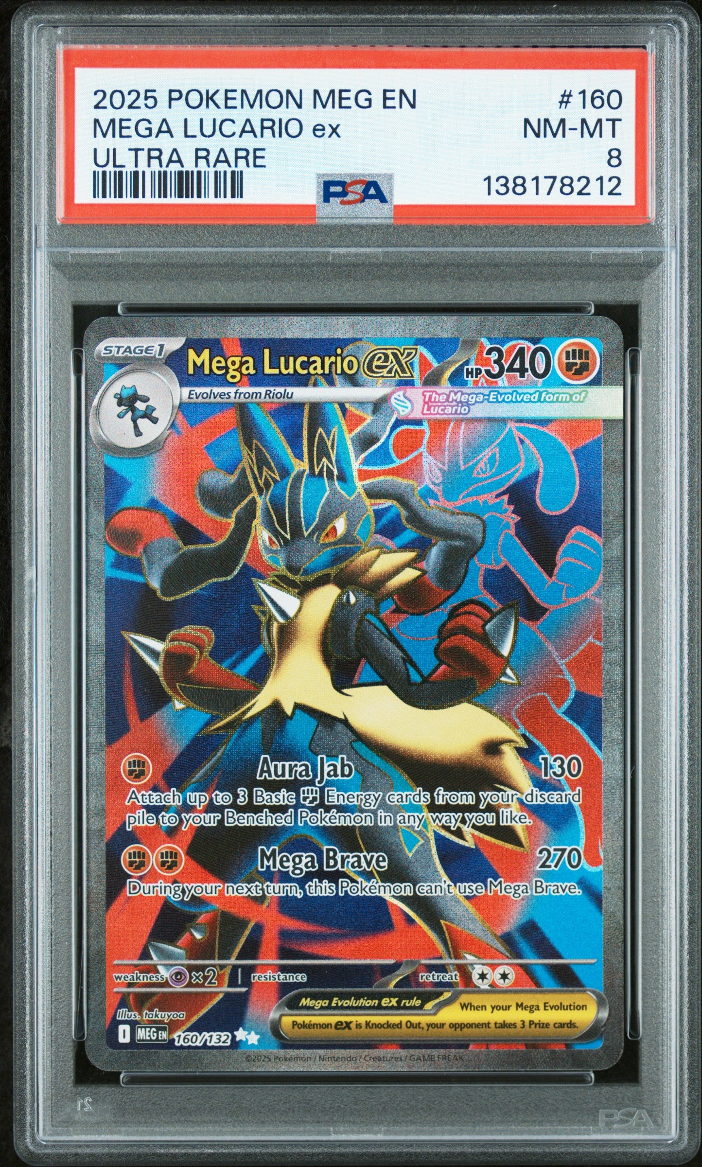 2025 Pokemon Mega Evolution Mega Lucario Ex #160 PSA 8