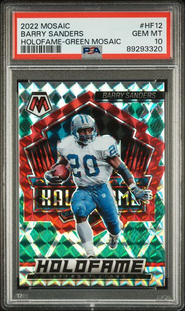 2022 Panini Mosaic Holofame Green Mosaic Barry Sanders #HF12 PSA 10