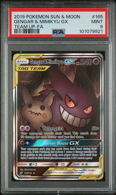 2019 Pokemon Team Up Gengar Mimikyu Gx #165 PSA 9