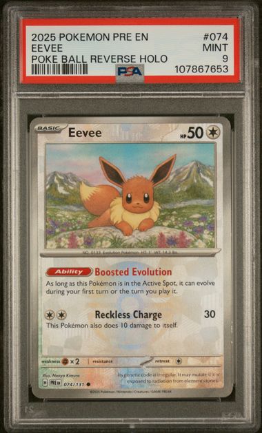 2025 Pokemon Prismatic Evolutions Poke Ball Holo Eevee #74 PSA 9