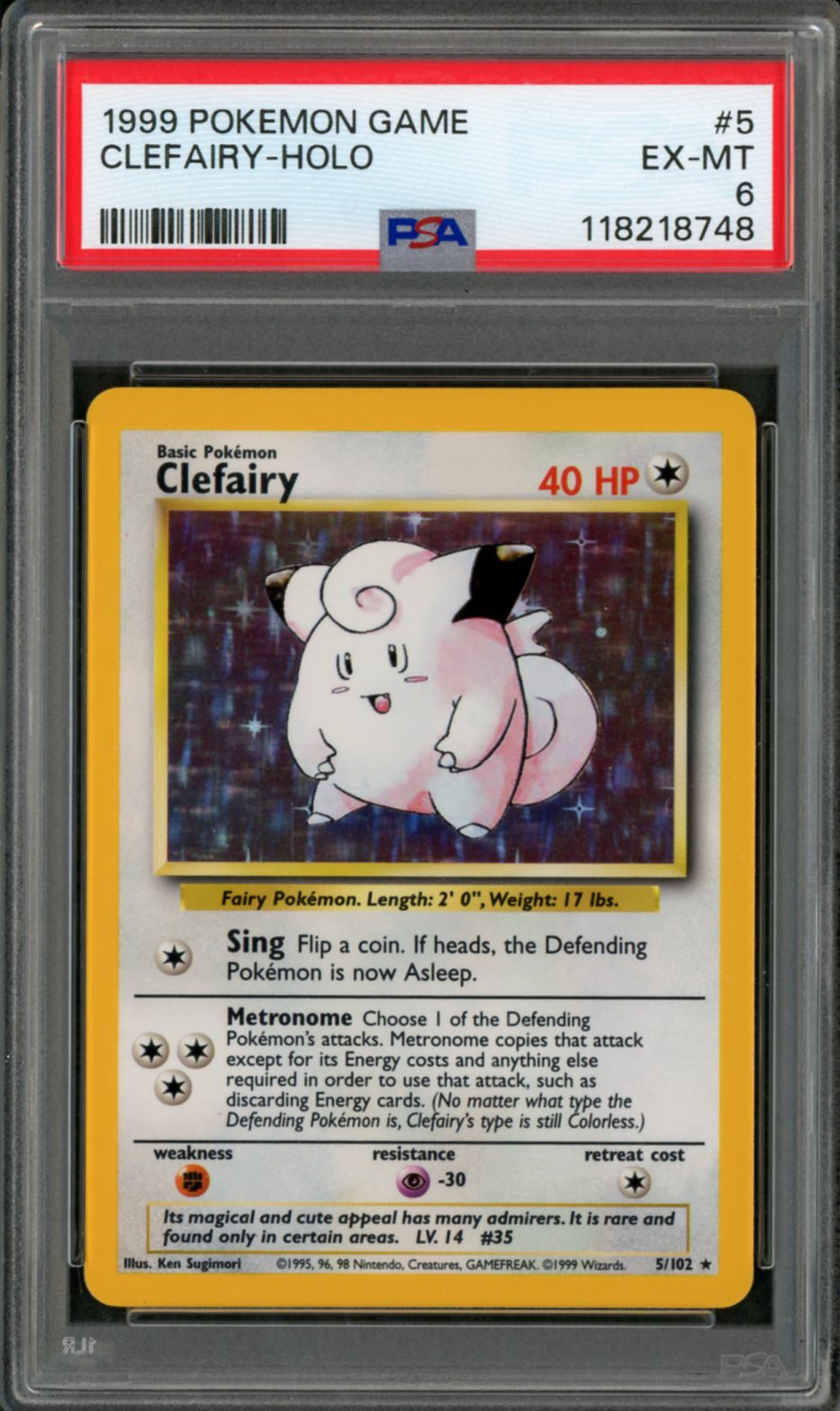1999 Pokemon Base Set Holo Clefairy #5 PSA 6