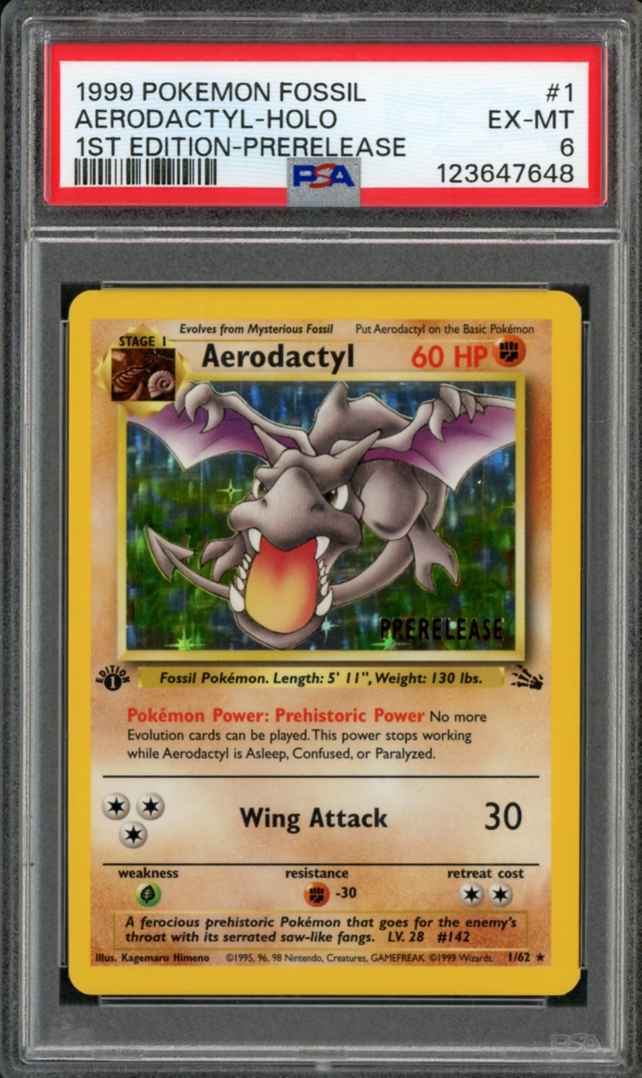 1999 Pokemon Fossil 1st Edition Prerelease Aerodactyl #1 PSA 6