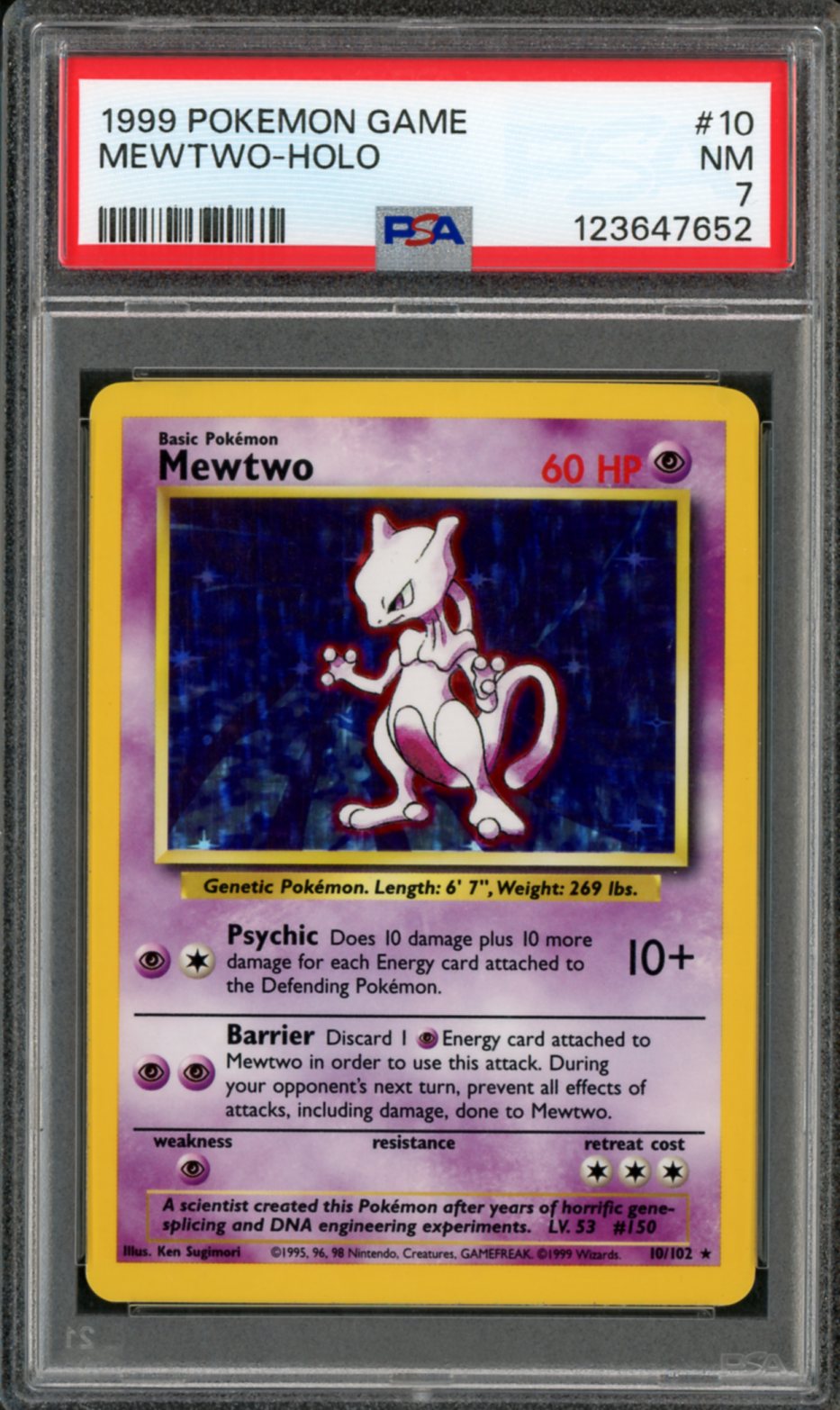 1999 Pokemon Base Set Holo Mewtwo #10 PSA 7
