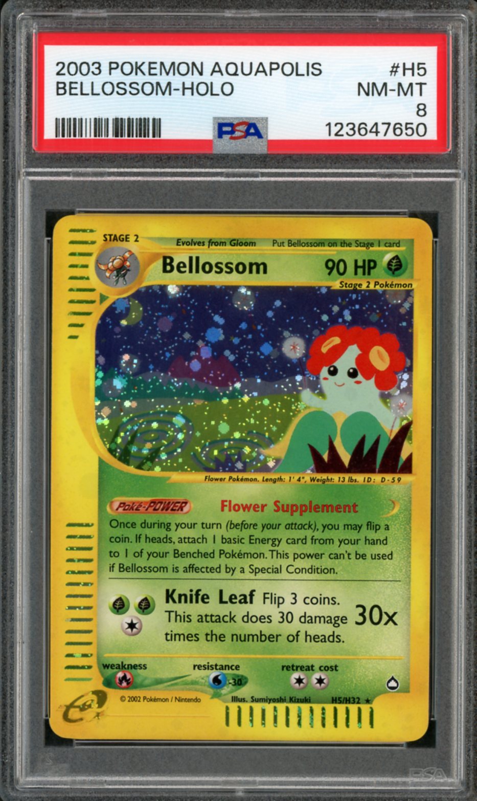2003 Pokemon Aquapolis Holo Bellossom #H5 PSA 8