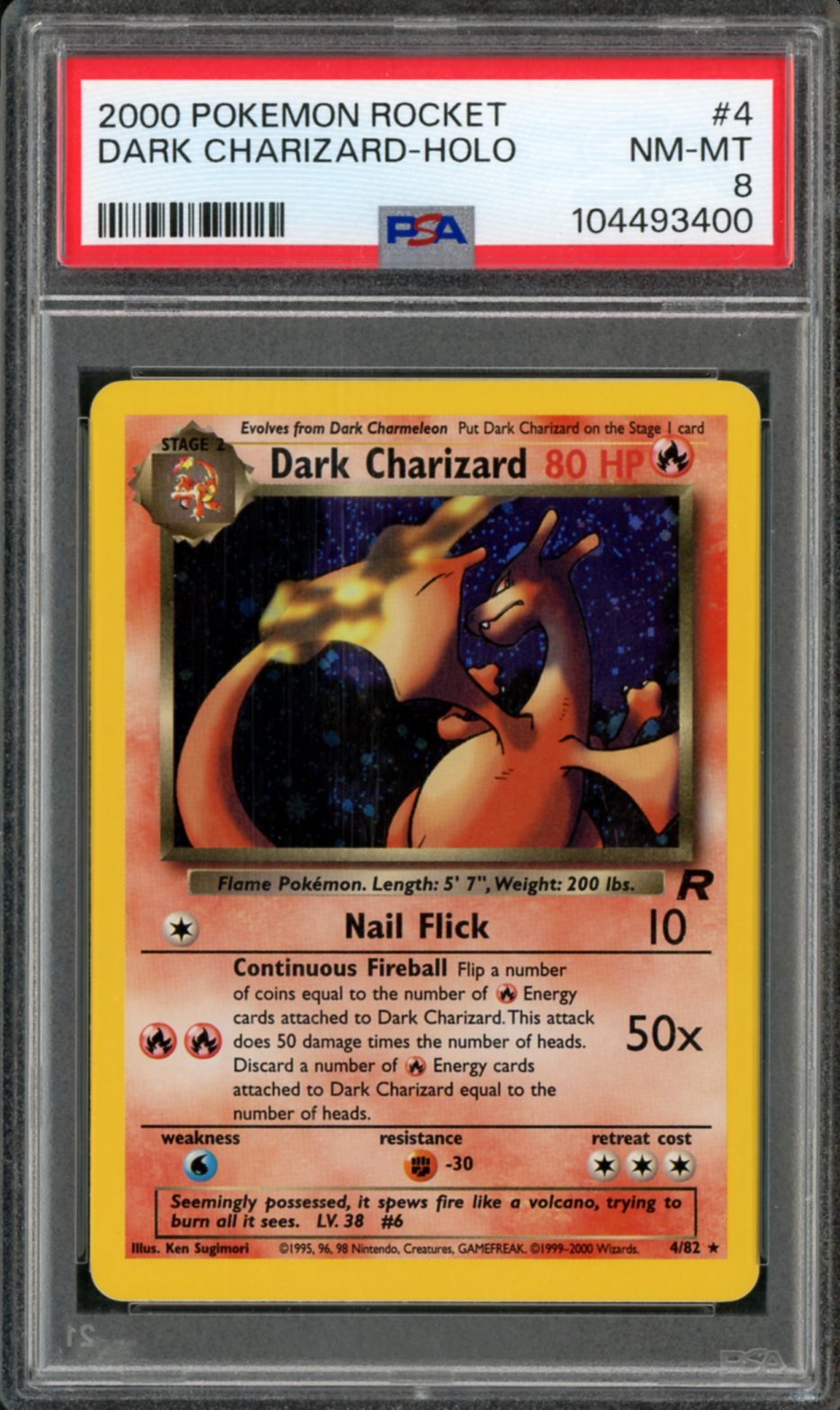 2000 Pokemon Team Rocket Holo Dark Charizard #4 PSA 8