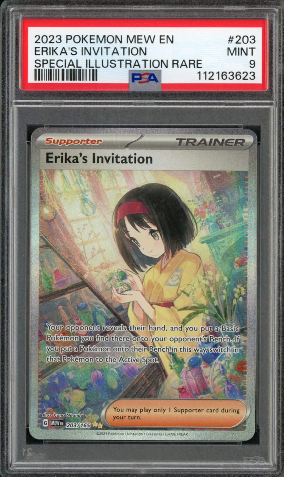 2023 Pokemon 151 SIR Erika's Invitation #203 PSA 9