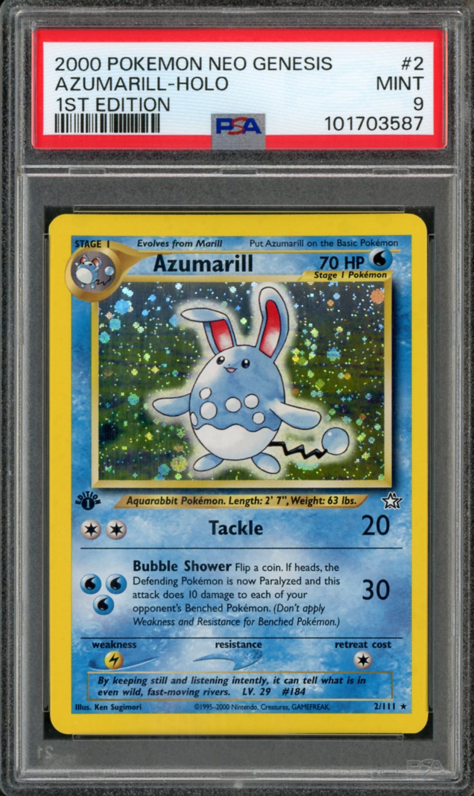 2000 Pokemon Neo Genesis 1st Edition Holo Azumarill #2 PSA 9