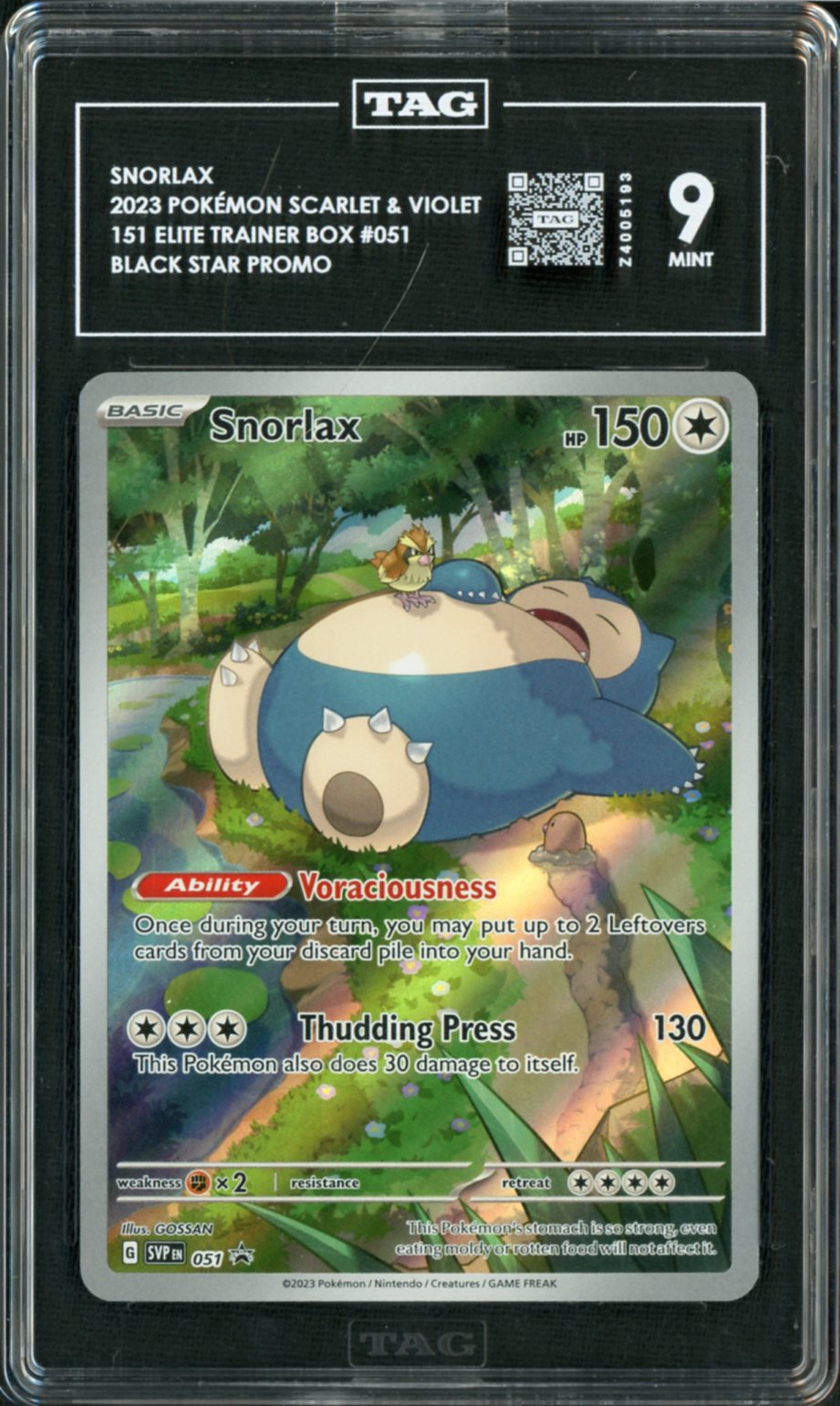 2023 Pokemon 151 ETB Snorlax #51 TAG 9