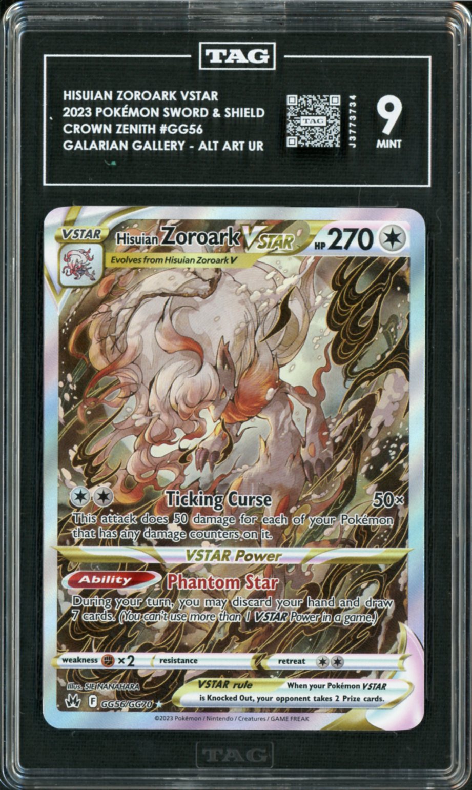 2023 Pokemon Crown Zenith Hisuian Zoroark Vstar #GG56 TAG 9