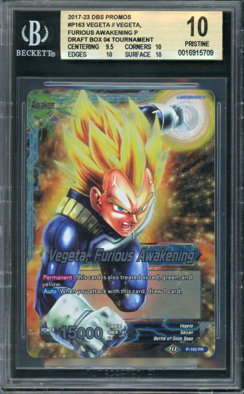2019 Dragon Ball Super Draft Box 4 Dragon Brawl Vegeta Furious Awakening #P-163 BGS 10