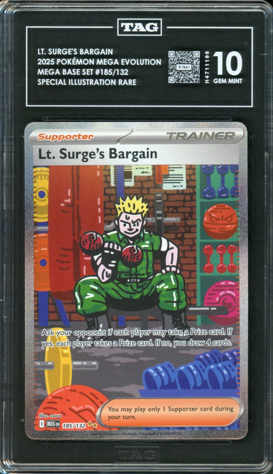 2025 Pokemon Mega Evolution SIR Lt. Surge's Bargain #185 TAG 10